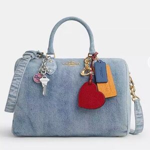 BNWT Coach Rowan Large Satchel Bag
In Loved Denim With Charms